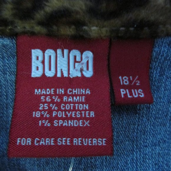 BONGO GIRL'S SIZE 18  1/2 PLUS JEAN JACKET MED BLUE SLUB STRETCH DENIM LEOPARD - Picture 10 of 11